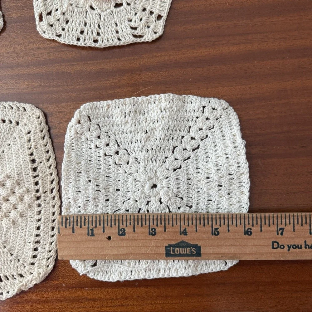Vintage Crochet‎ Granny Squares Lot 9 Handmade Cotton Motifs Mixed Sizes Cottage